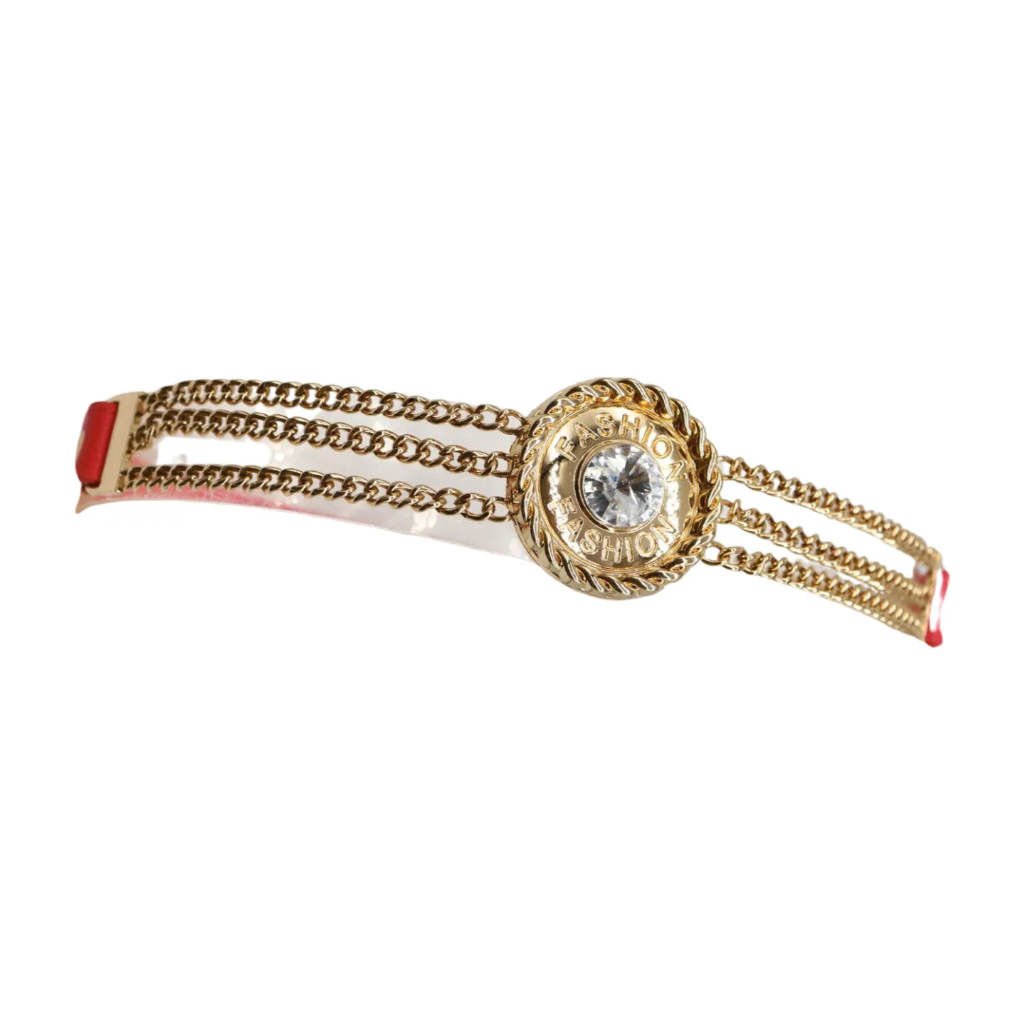Coral Pink Stretch Belt Gold Metal Chain Fashion Charm S M