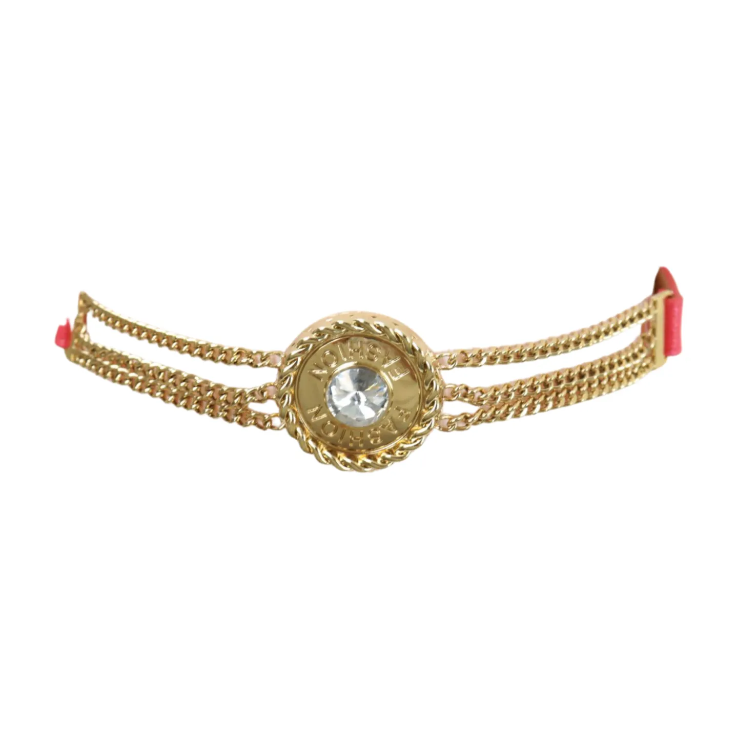 Coral Pink Stretch Belt Gold Metal Chain Fashion Charm S M