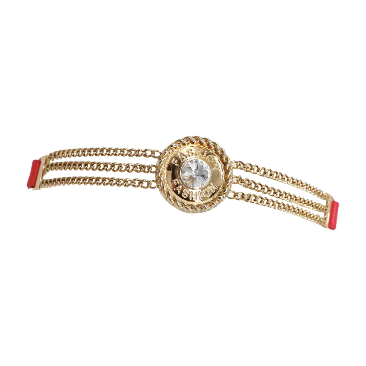 Coral Pink Stretch Belt Gold Metal Chain Fashion Charm S M