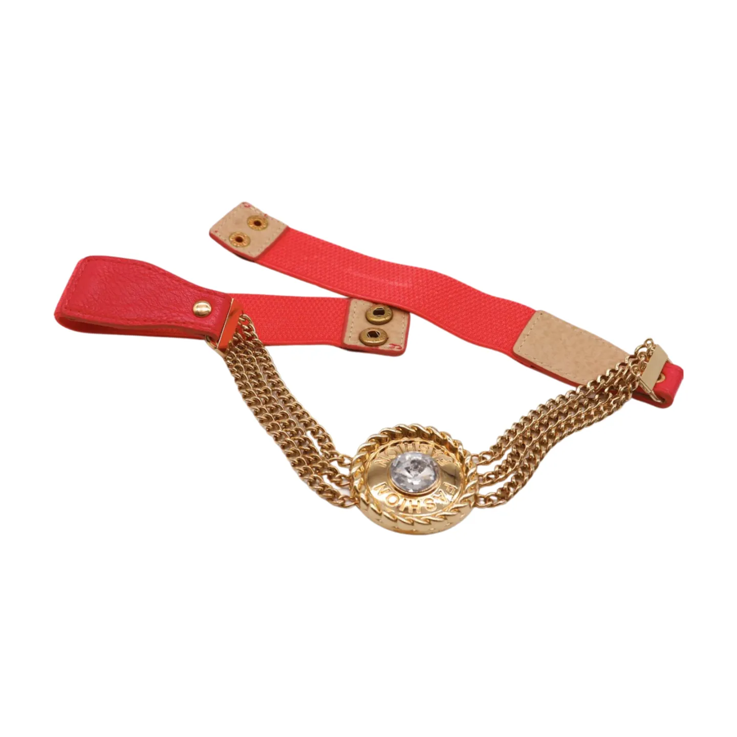 Coral Pink Stretch Belt Gold Metal Chain Fashion Charm S M