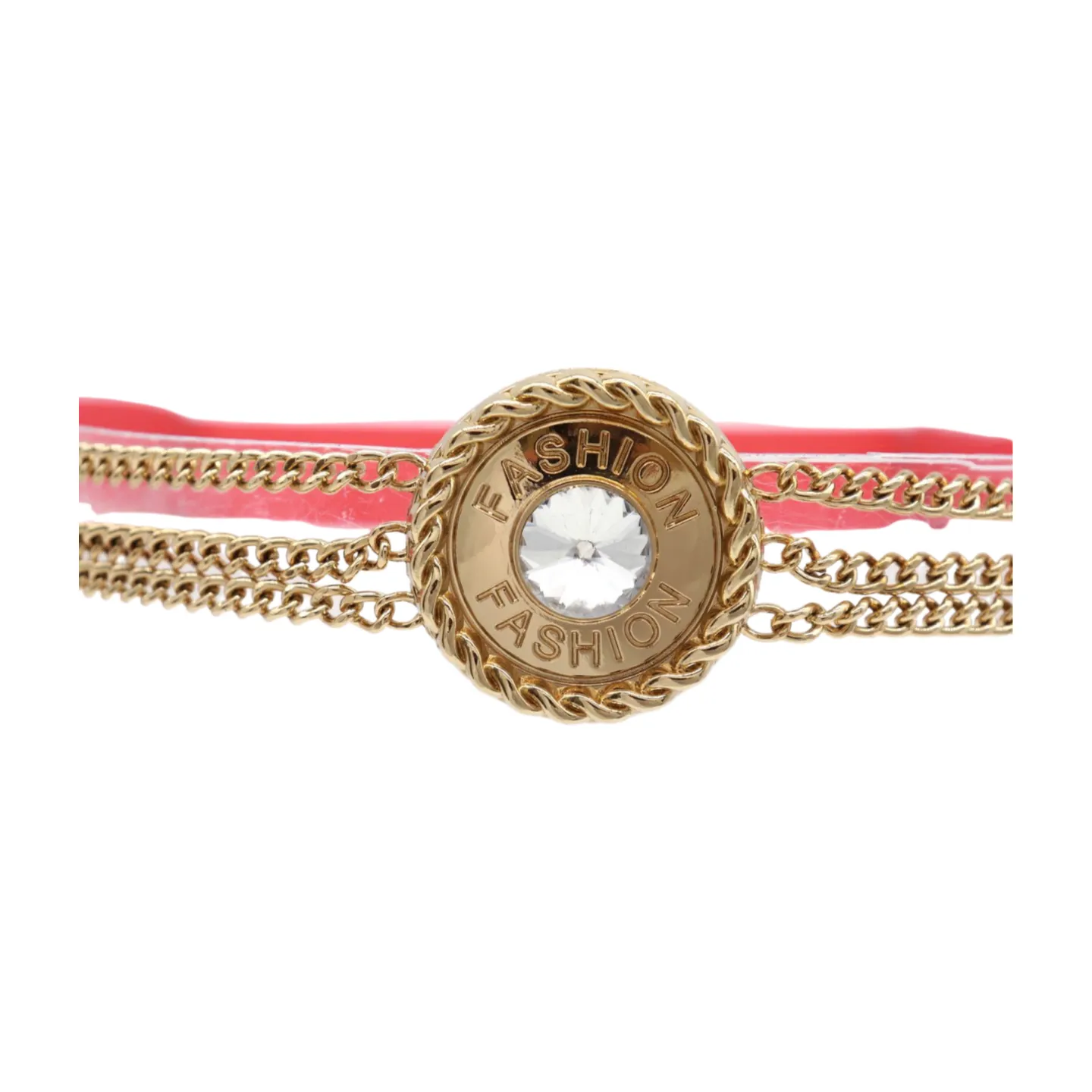 Coral Pink Stretch Belt Gold Metal Chain Fashion Charm S M