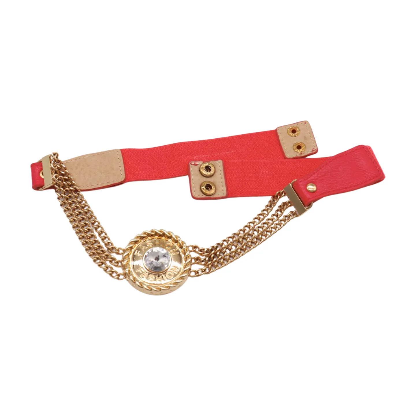 Coral Pink Stretch Belt Gold Metal Chain Fashion Charm S M
