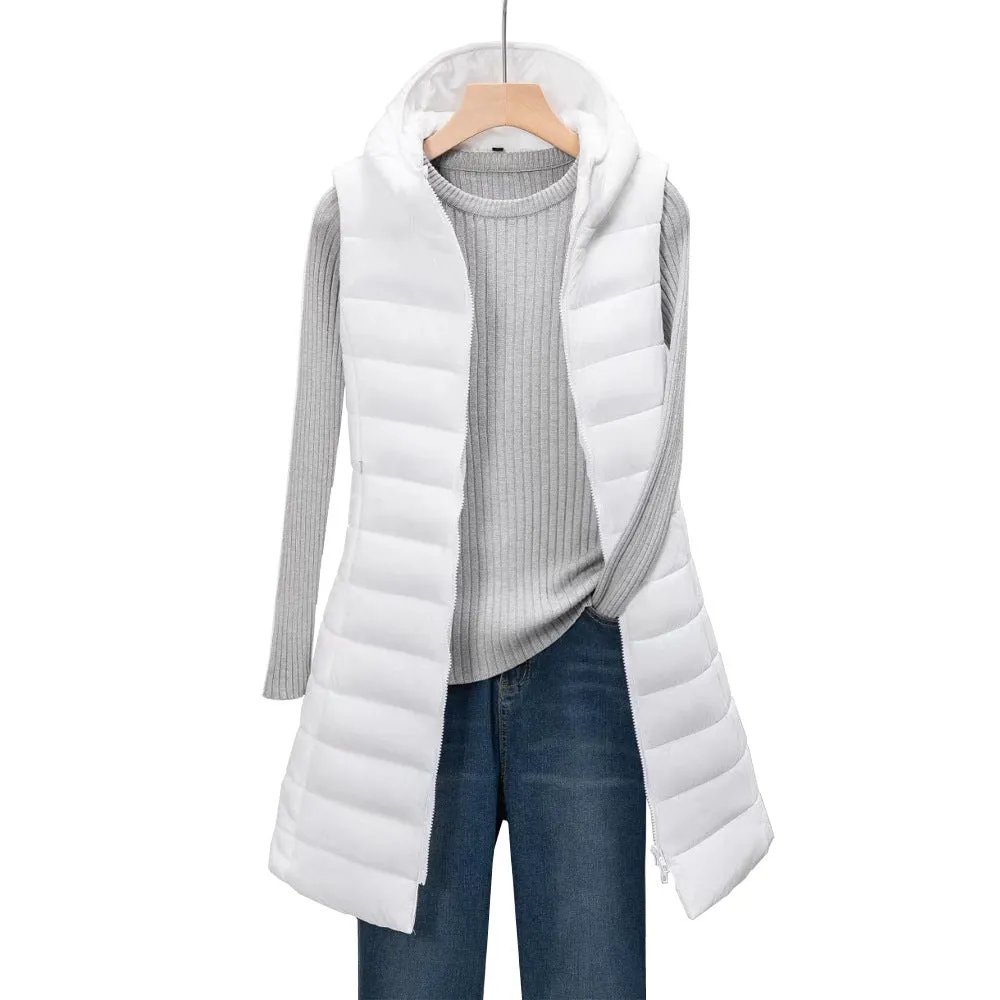 Cross-border foreign trade 2025 women's autumn and winter medium and long hooded light down cotton clothes, vest jacket, cotton vest