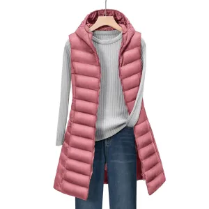 Cross-border foreign trade 2025 women's autumn and winter medium and long hooded light down cotton clothes, vest jacket, cotton vest