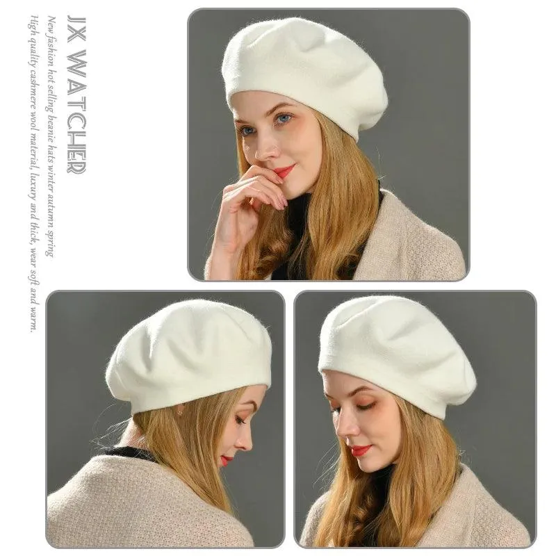 Elegant Cashmere Blend Beret - Trendy Winter Hat for Fashion-Forward Women