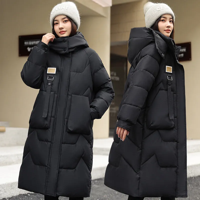European Station 2025 Winter New Detachable Hat Padded-on Women's Medium and Long Over-Knee Thickened Down Padded Women's Jacket