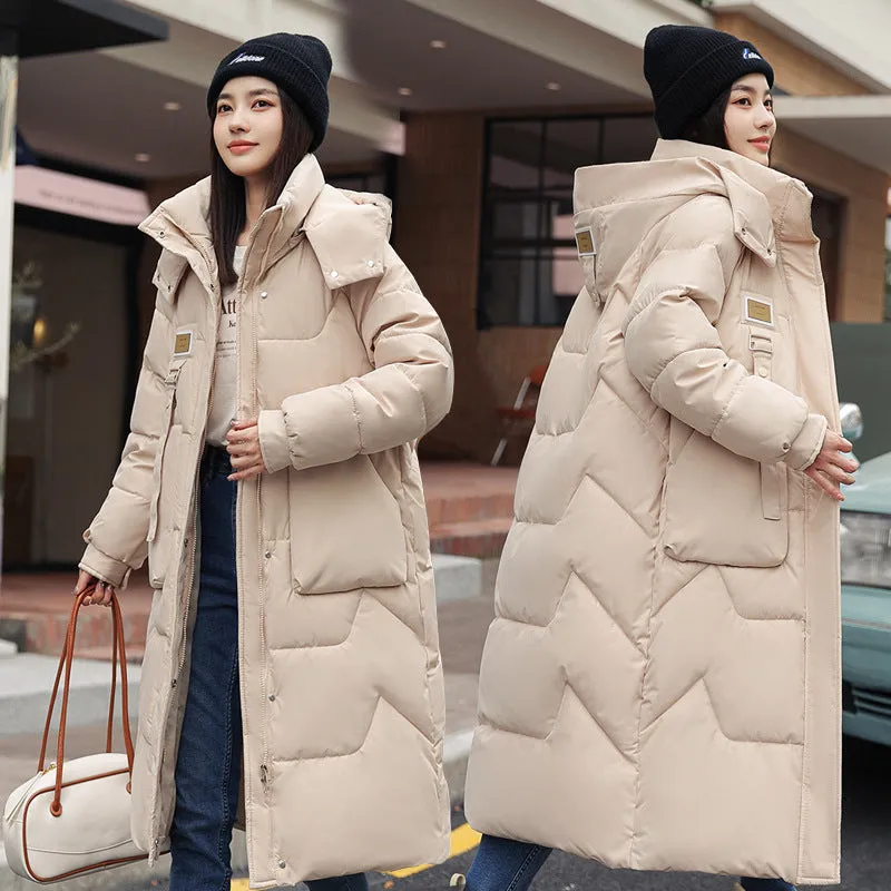 European Station 2025 Winter New Detachable Hat Padded-on Women's Medium and Long Over-Knee Thickened Down Padded Women's Jacket