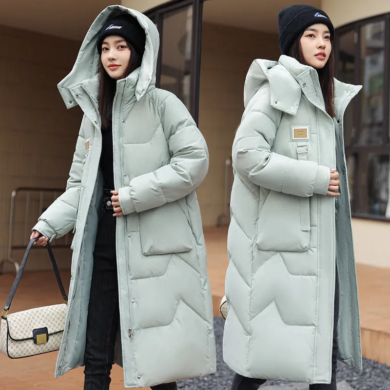 European Station 2025 Winter New Detachable Hat Padded-on Women's Medium and Long Over-Knee Thickened Down Padded Women's Jacket