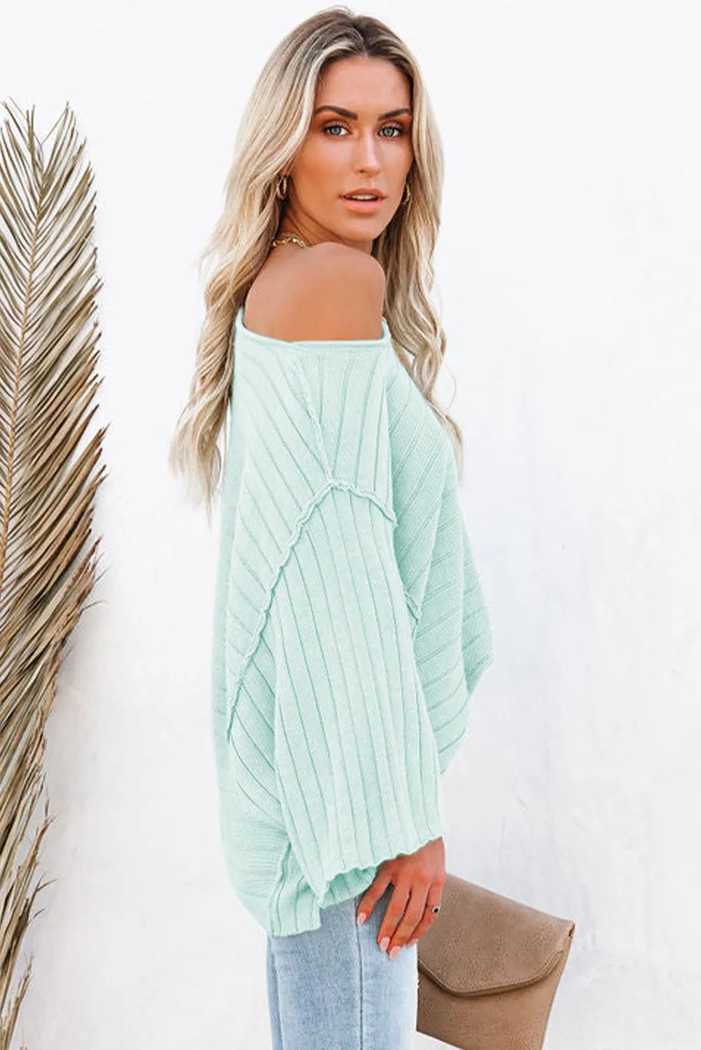 Exposed Seam Ribbed Knit Dolman Sweater