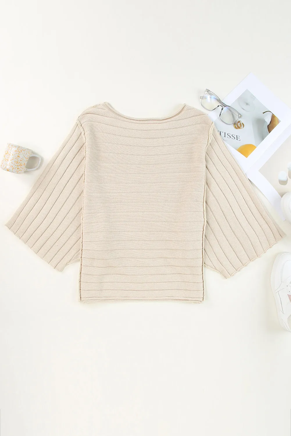Exposed Seam Ribbed Knit Dolman Sweater