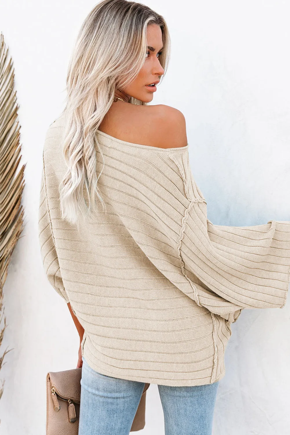 Exposed Seam Ribbed Knit Dolman Sweater