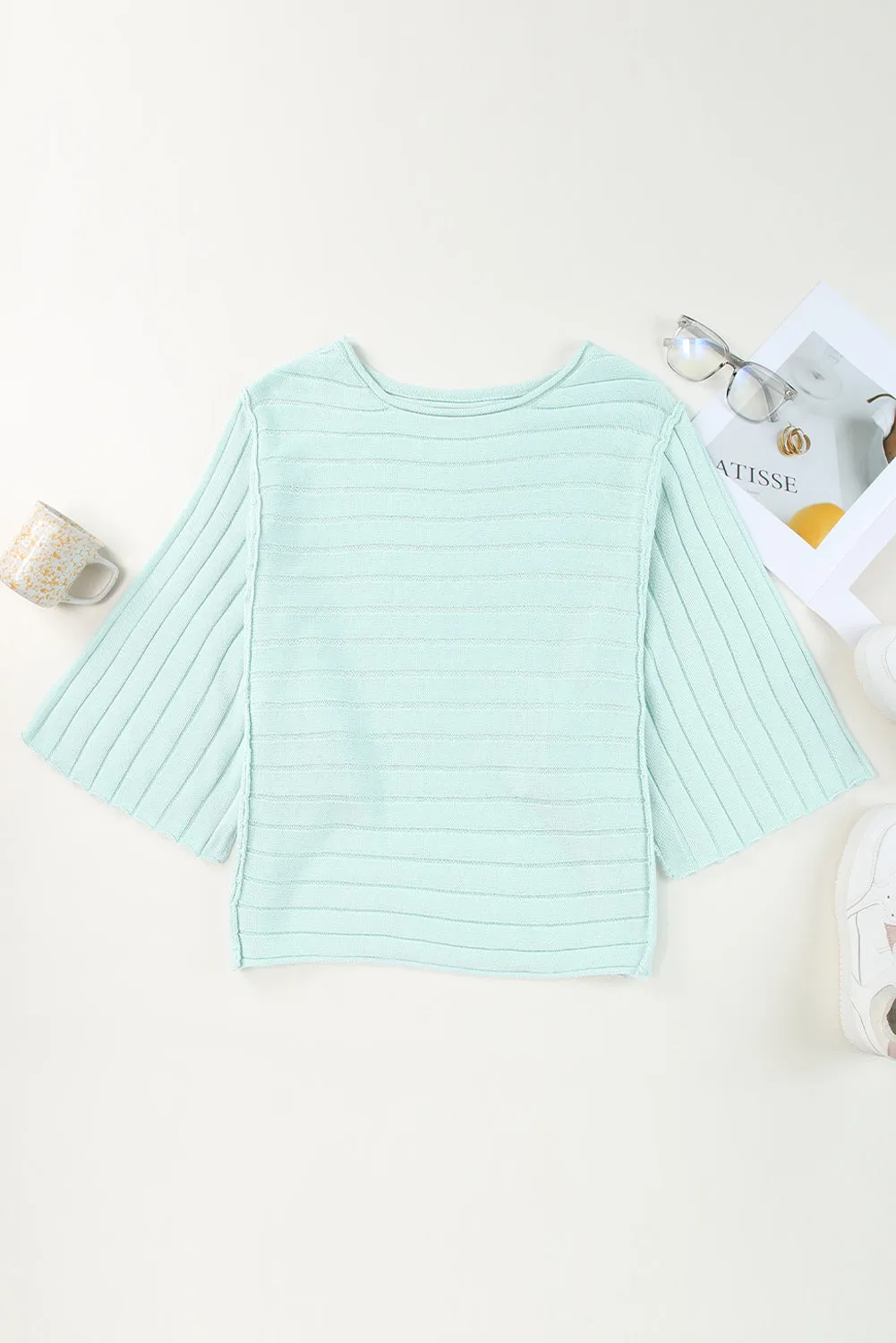Exposed Seam Ribbed Knit Dolman Sweater