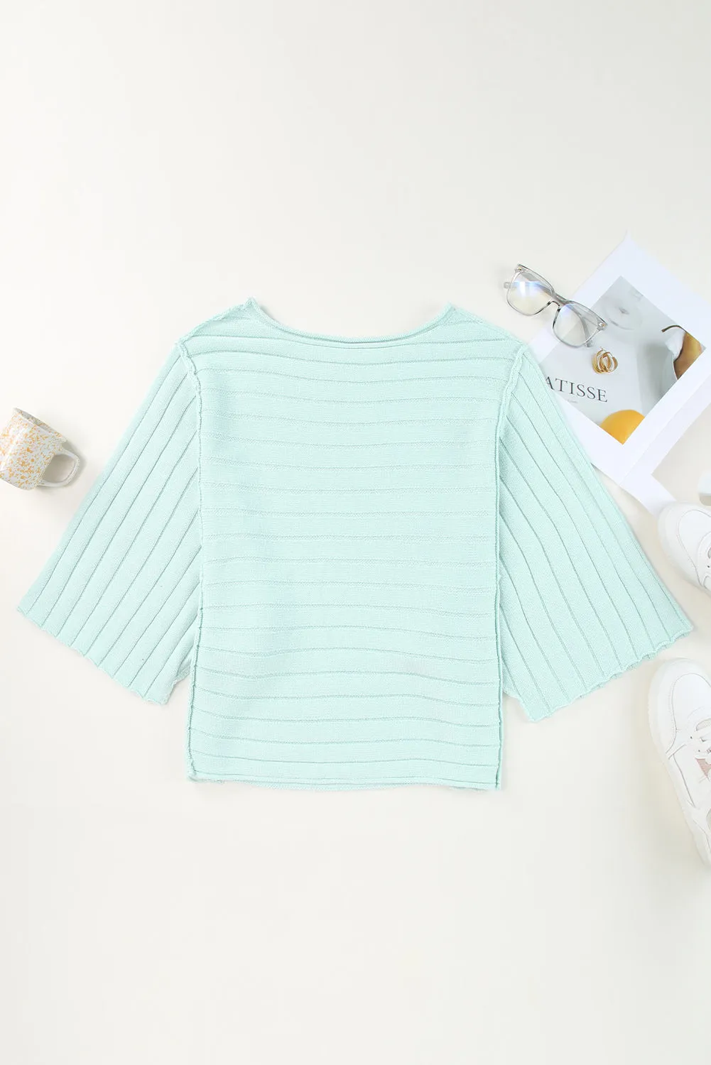 Exposed Seam Ribbed Knit Dolman Sweater