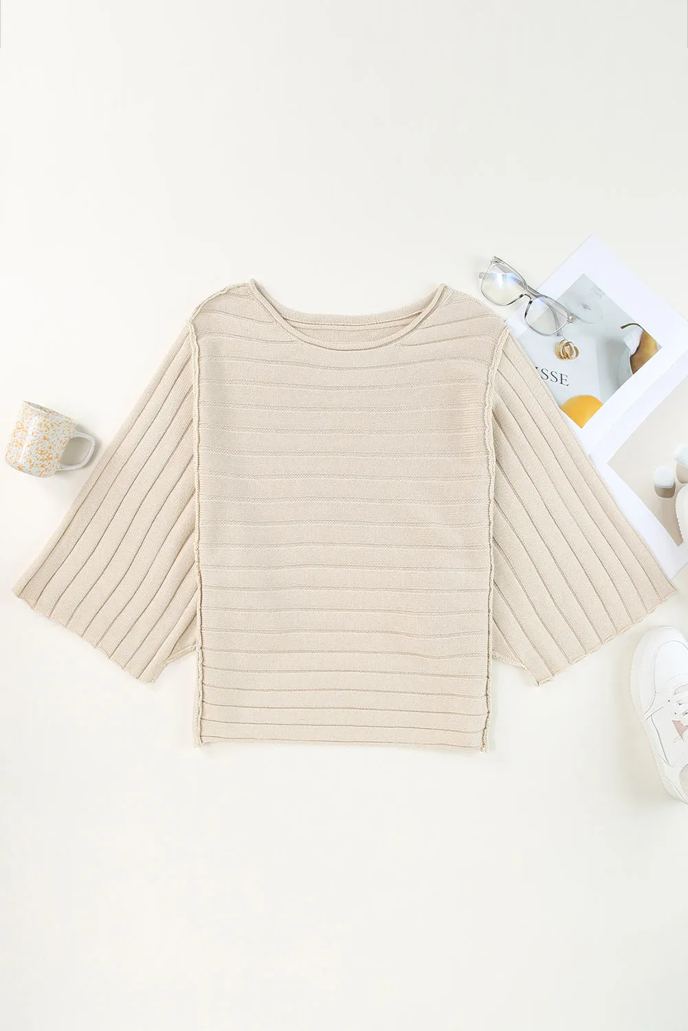 Exposed Seam Ribbed Knit Dolman Sweater