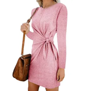 FashionSierra - New Fashion Women's Casual Sweatshirt Long Sleeve Crew Neck Lace-Up Autumn Winter Dress Elegant Ladies Bodycon T-Shirt Dress