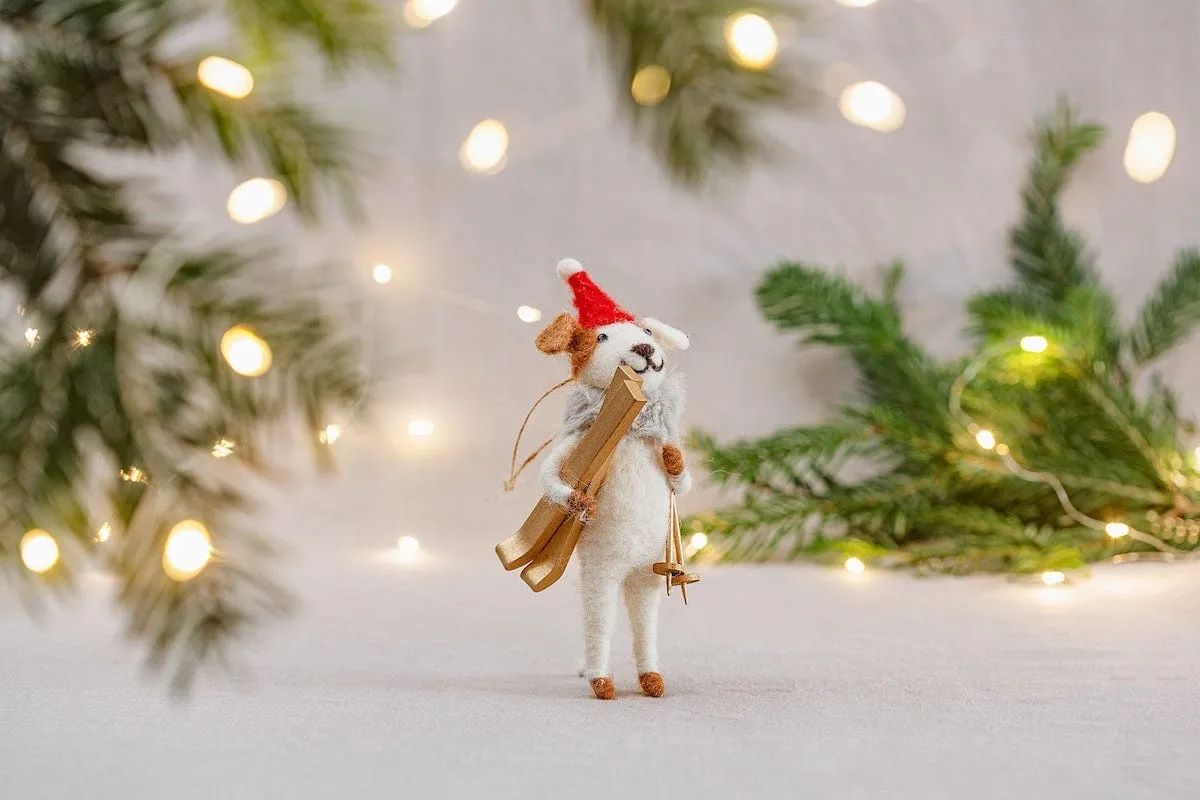 Felt Dog with Skis Christmas Tree Decoration