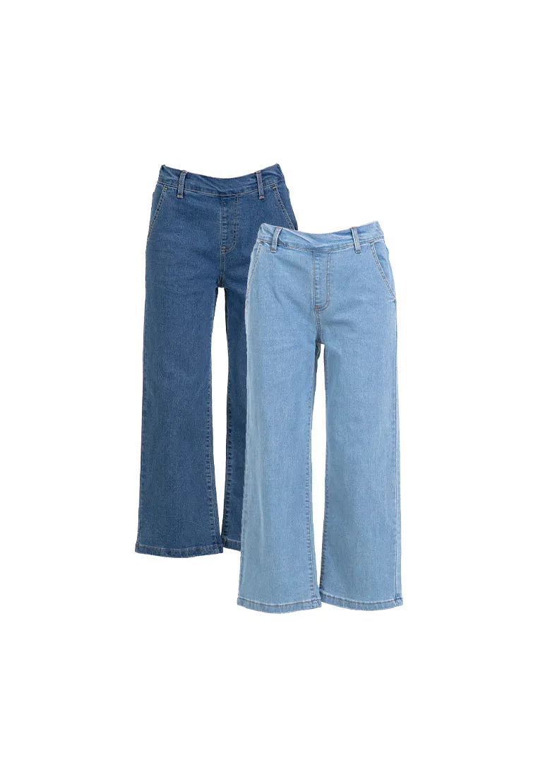 Forest Ladies Elastic Waist Stretchable Cropped Jeans Women Denim Long Pants | Seluar Jeans Perempuan - 810496