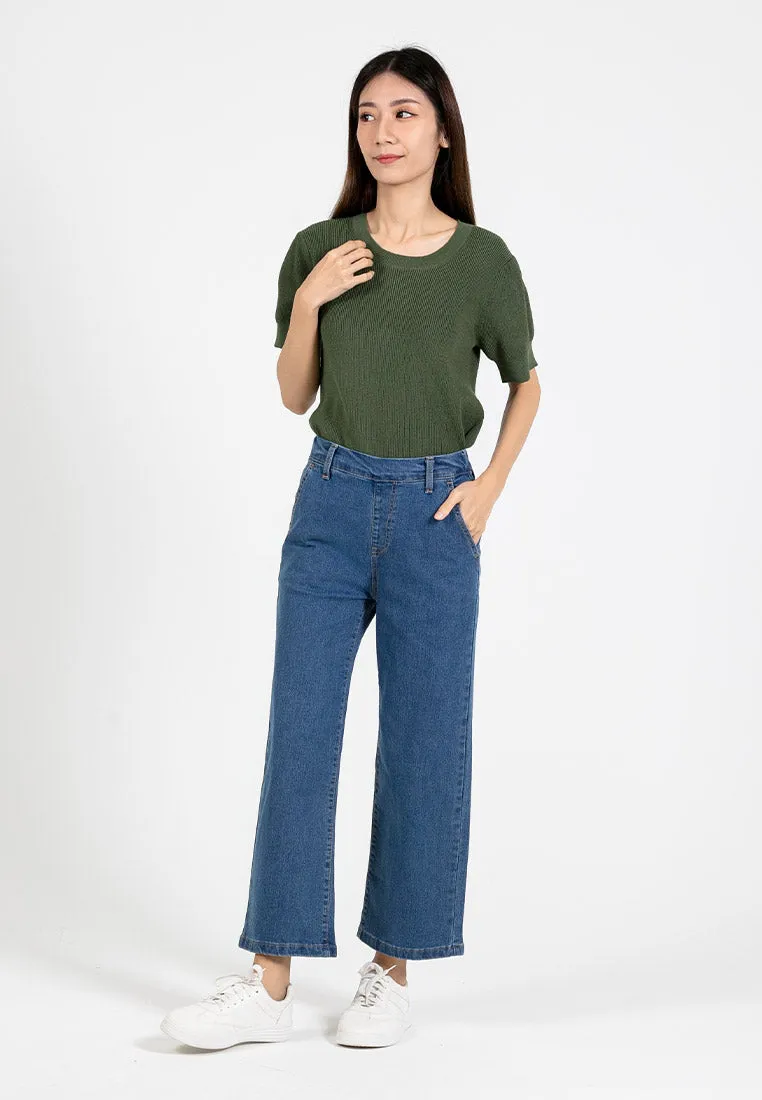 Forest Ladies Elastic Waist Stretchable Cropped Jeans Women Denim Long Pants | Seluar Jeans Perempuan - 810496