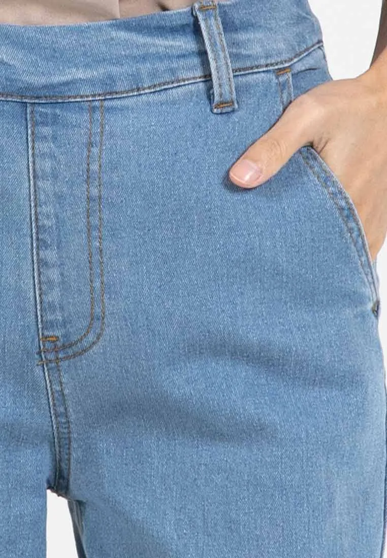 Forest Ladies Elastic Waist Stretchable Cropped Jeans Women Denim Long Pants | Seluar Jeans Perempuan - 810496