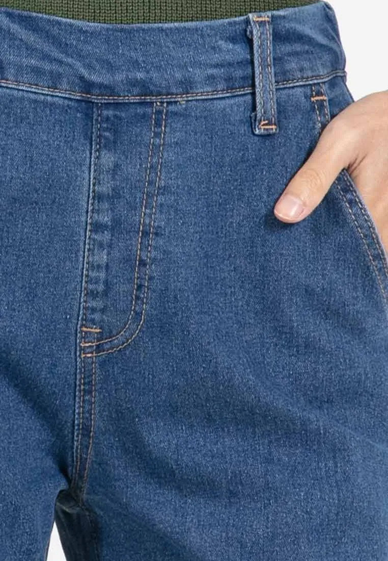 Forest Ladies Elastic Waist Stretchable Cropped Jeans Women Denim Long Pants | Seluar Jeans Perempuan - 810496