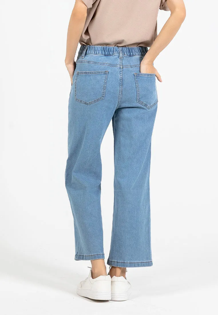 Forest Ladies Elastic Waist Stretchable Cropped Jeans Women Denim Long Pants | Seluar Jeans Perempuan - 810496