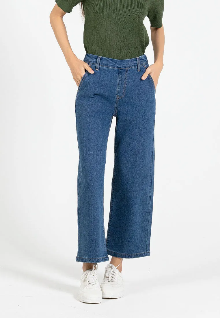 Forest Ladies Elastic Waist Stretchable Cropped Jeans Women Denim Long Pants | Seluar Jeans Perempuan - 810496