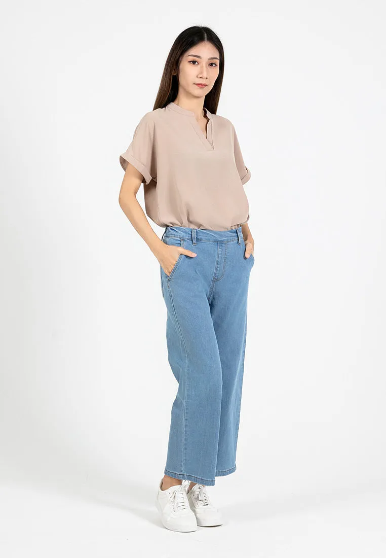 Forest Ladies Elastic Waist Stretchable Cropped Jeans Women Denim Long Pants | Seluar Jeans Perempuan - 810496