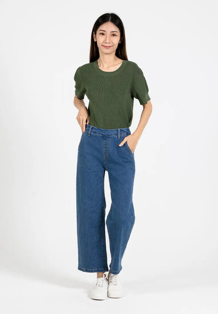 Forest Ladies Elastic Waist Stretchable Cropped Jeans Women Denim Long Pants | Seluar Jeans Perempuan - 810496