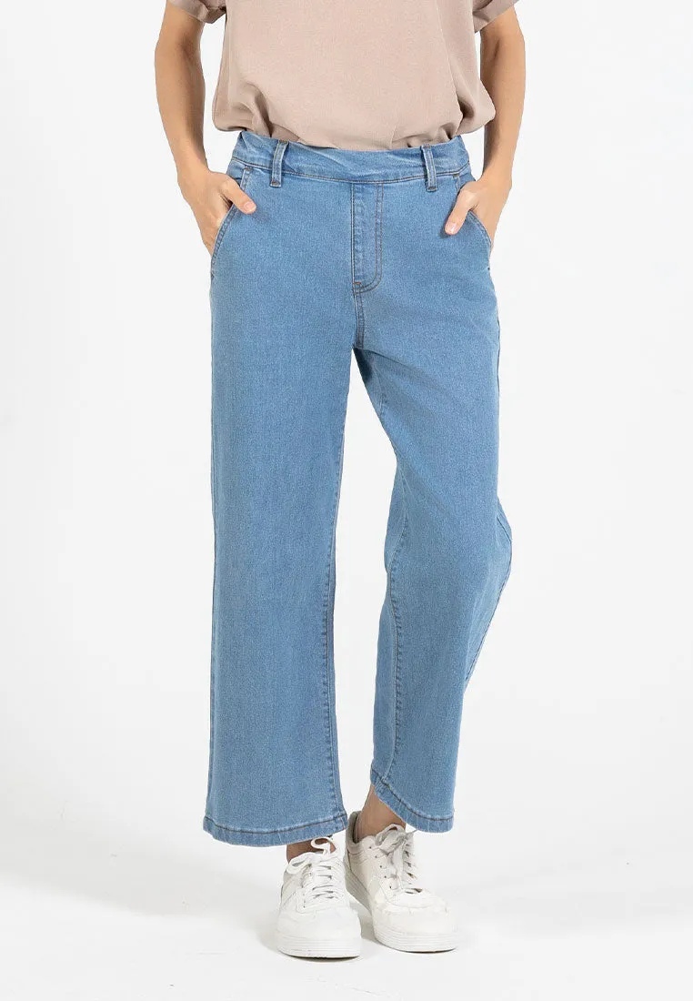 Forest Ladies Elastic Waist Stretchable Cropped Jeans Women Denim Long Pants | Seluar Jeans Perempuan - 810496