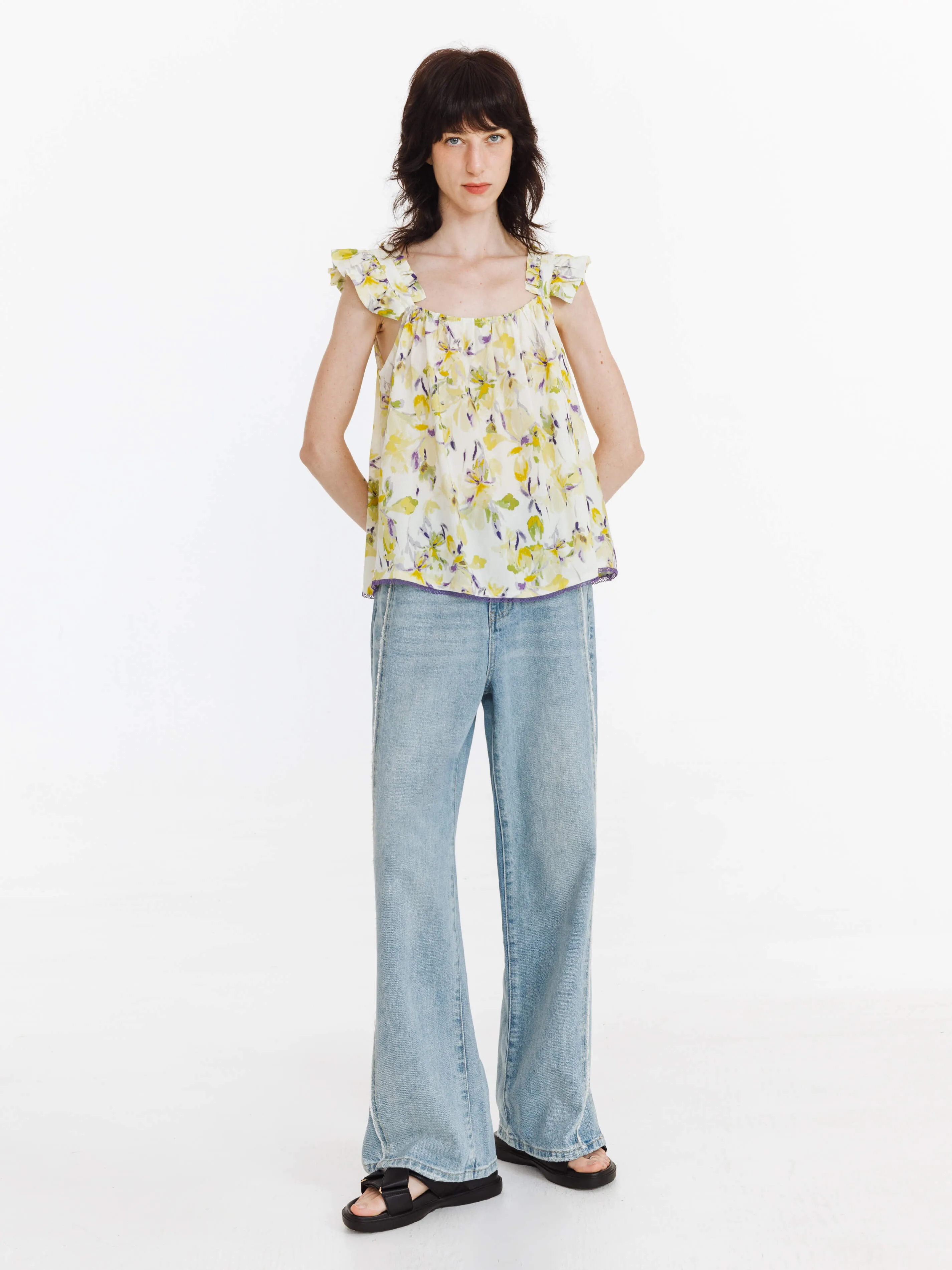 Fray Panelled Wide Leg Jeans