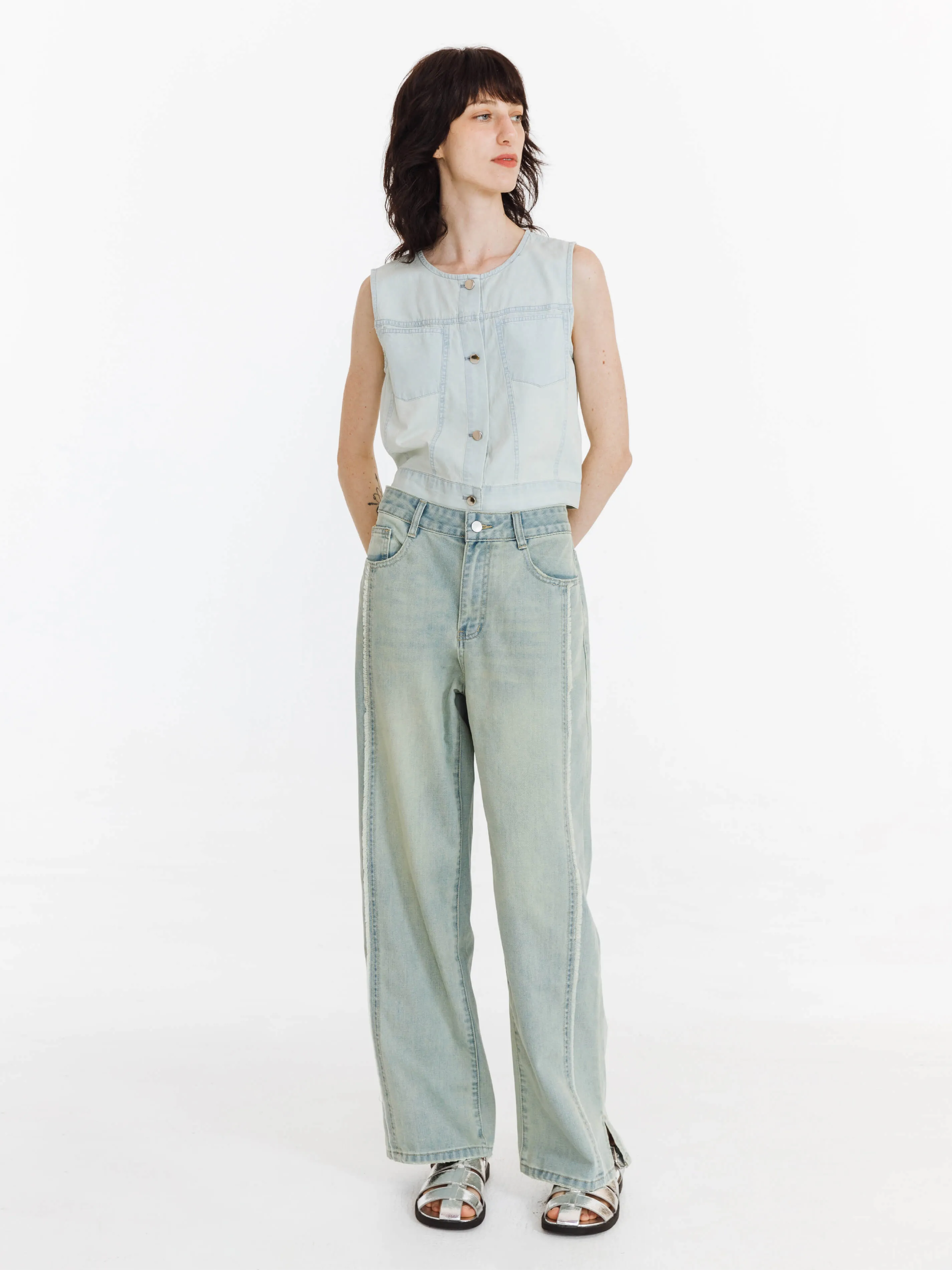 Fray Panelled Wide Leg Jeans