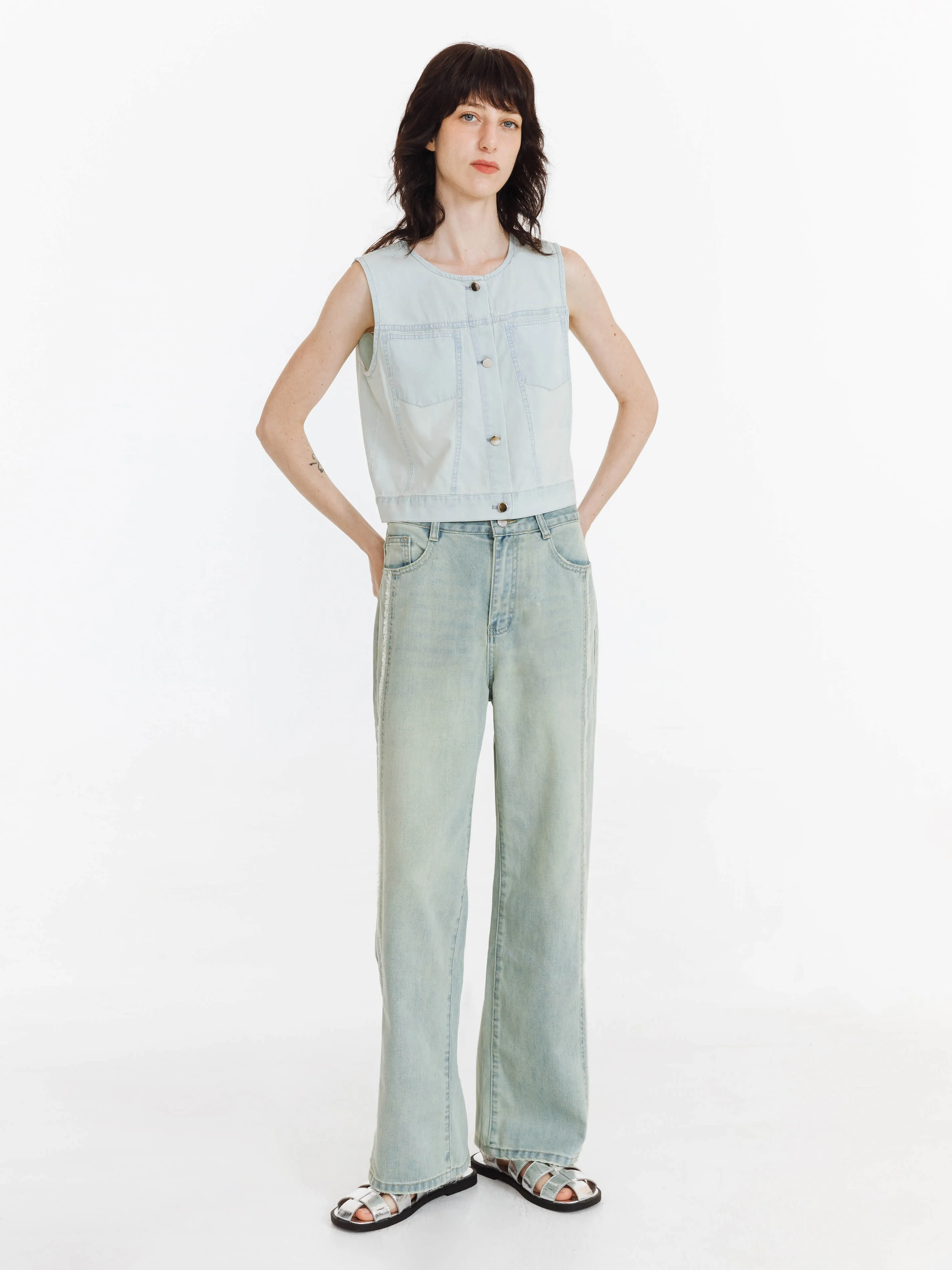 Fray Panelled Wide Leg Jeans