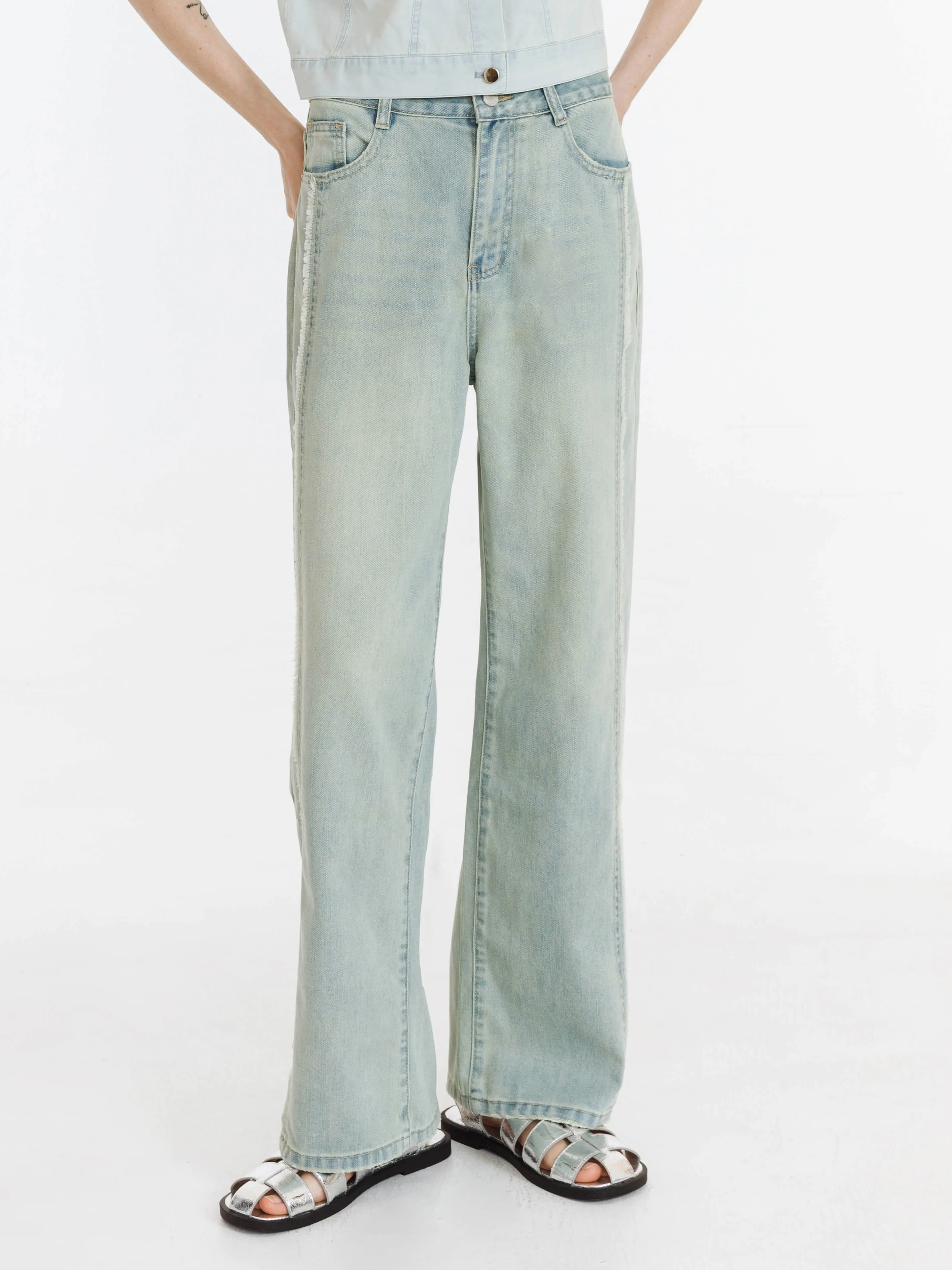 Fray Panelled Wide Leg Jeans