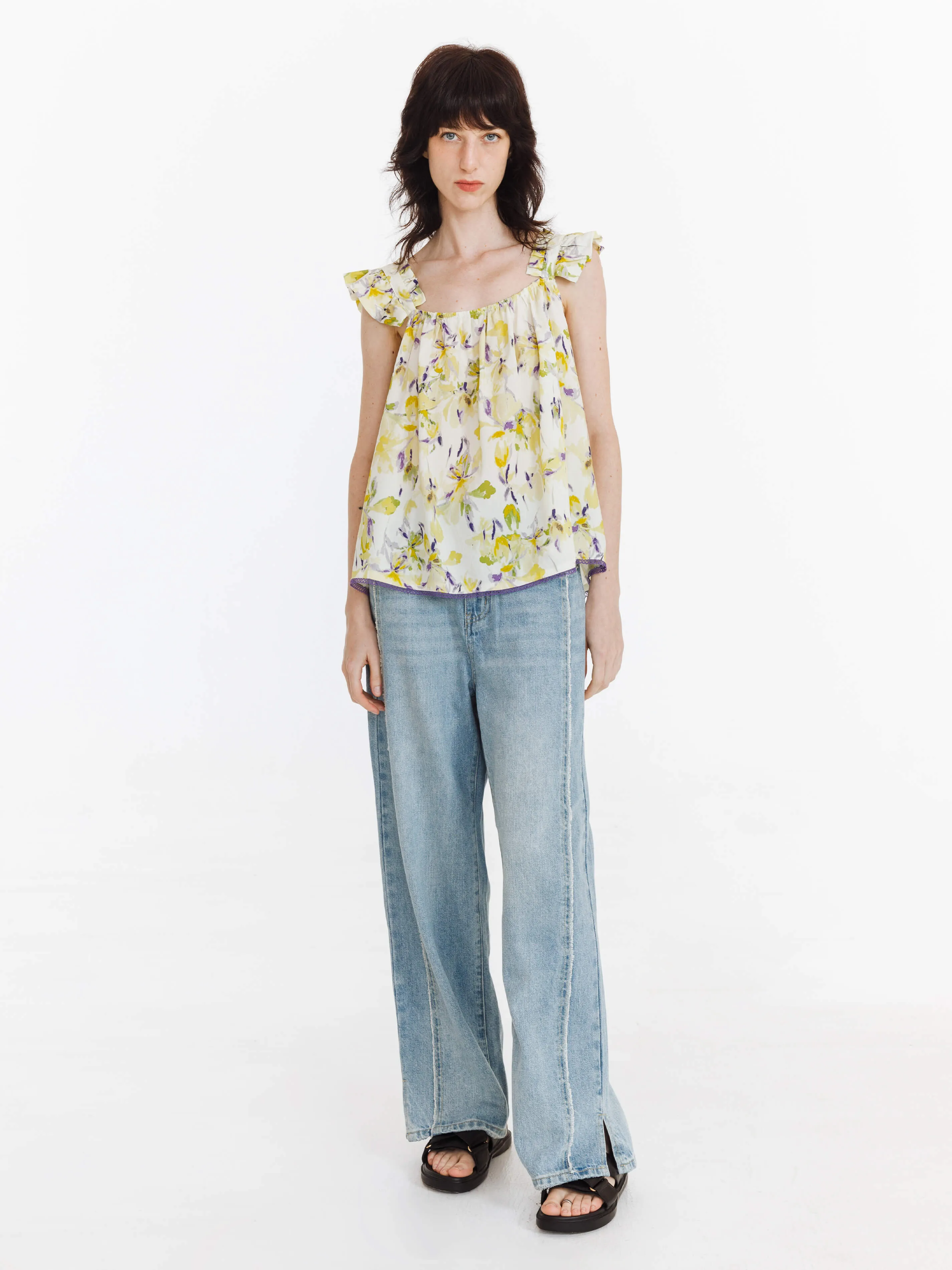 Fray Panelled Wide Leg Jeans