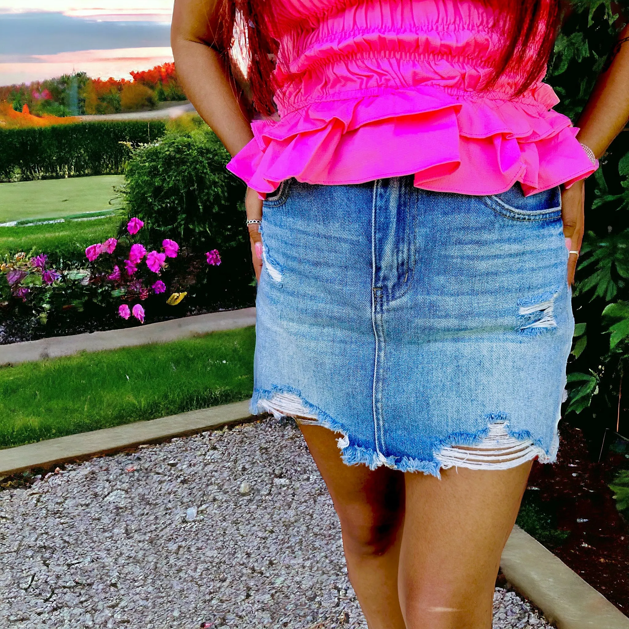 Frayed Denim Mini Skirt