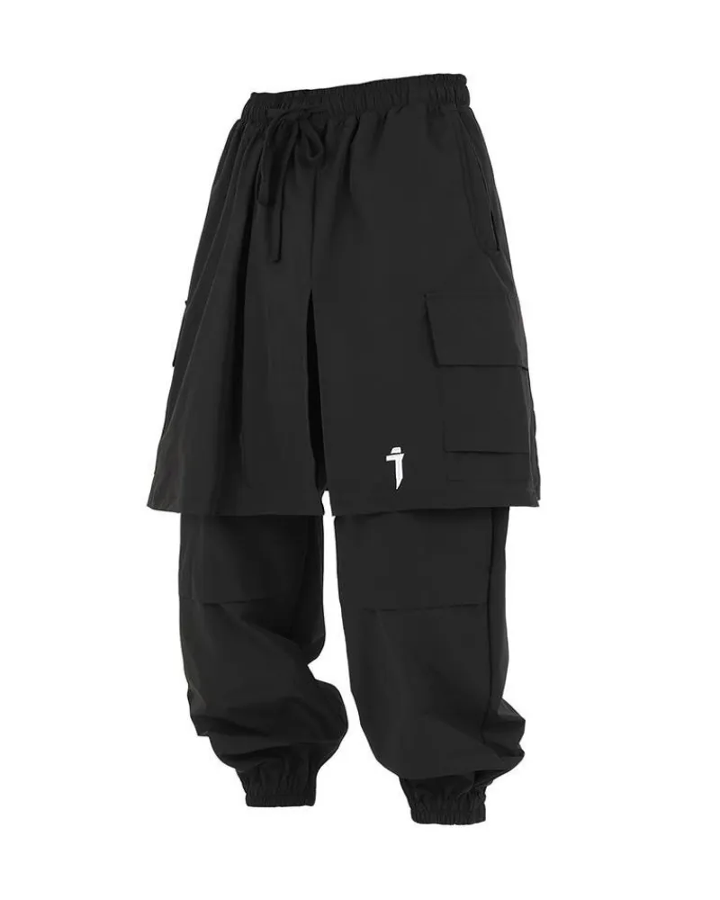 Functional Fake Two-Piece Skirt Hem Cargo Pants