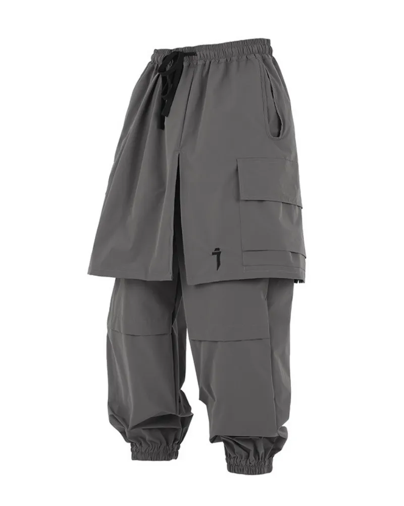 Functional Fake Two-Piece Skirt Hem Cargo Pants