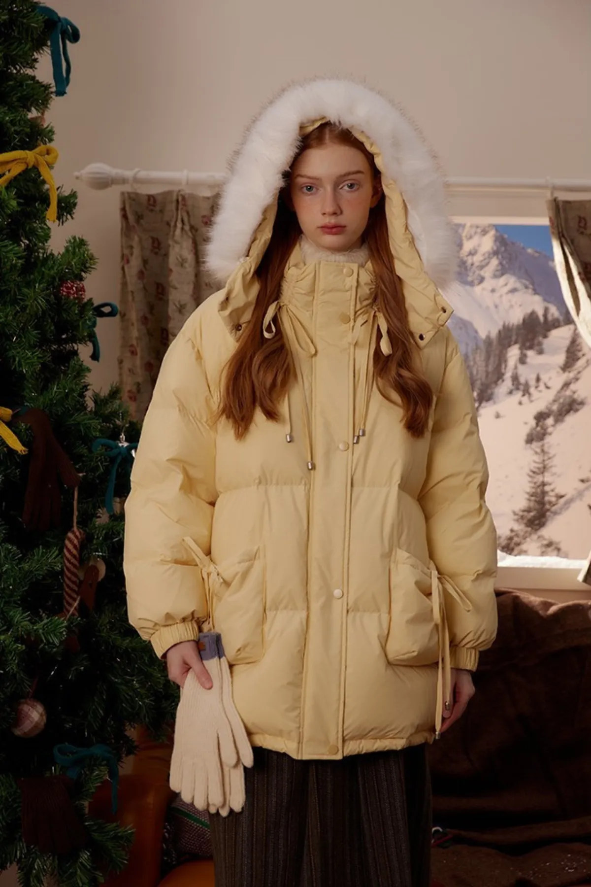 Fur String Warm Down Coat
