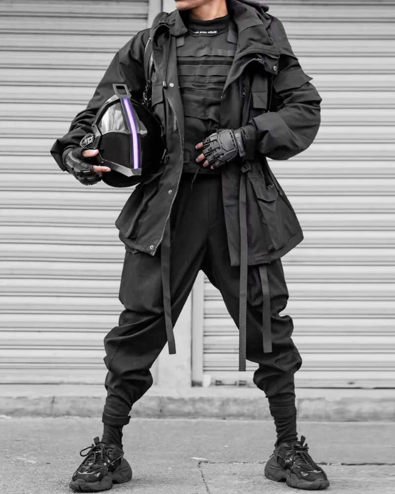 Futuristic Drawstring Techwear Cargo Pants
