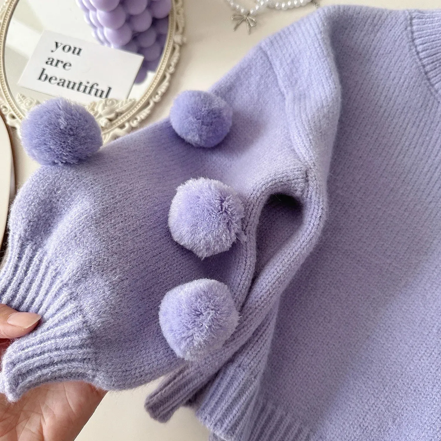 Girls Purple Sweater With Jeans 2 Pcs Set