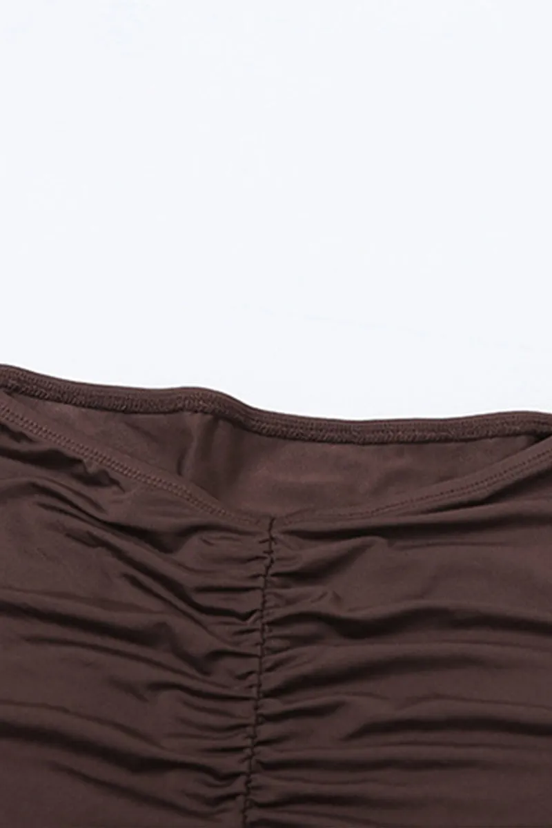 Gloved Long Sleeve Top And Ruched Mini Skirt