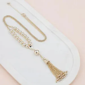 Gold Bead & Tassel Necklace**