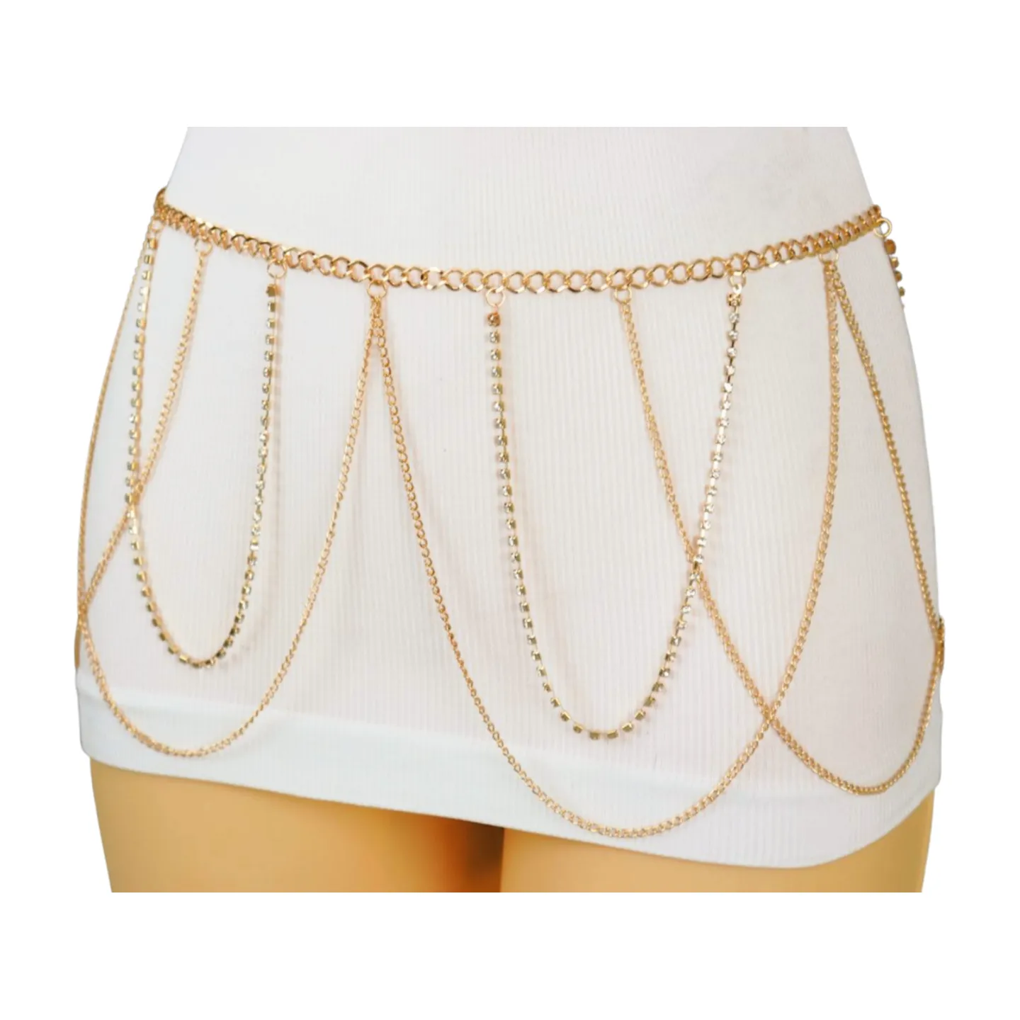 Gold Metal Chain Waves Belt Silver Bling S M