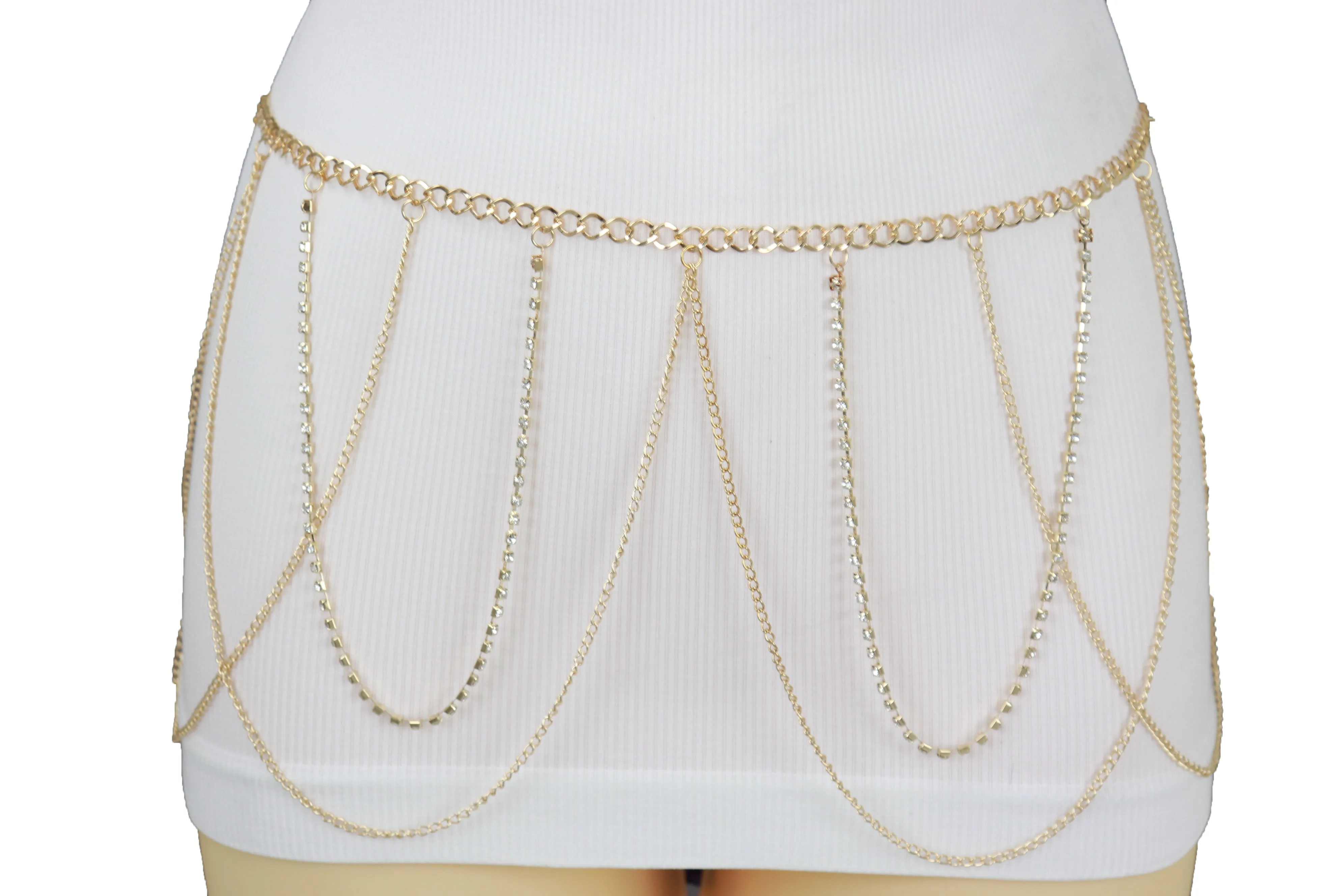 Gold Metal Chain Waves Belt Silver Bling S M
