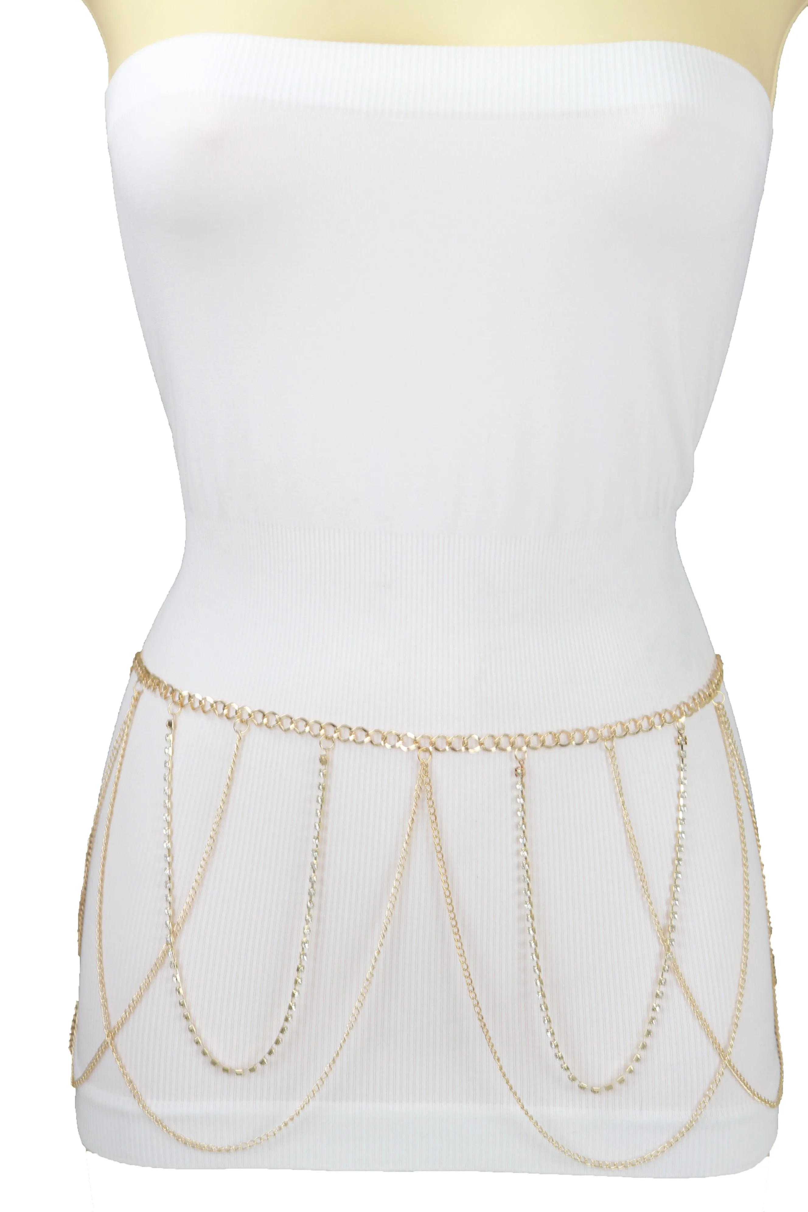 Gold Metal Chain Waves Belt Silver Bling S M
