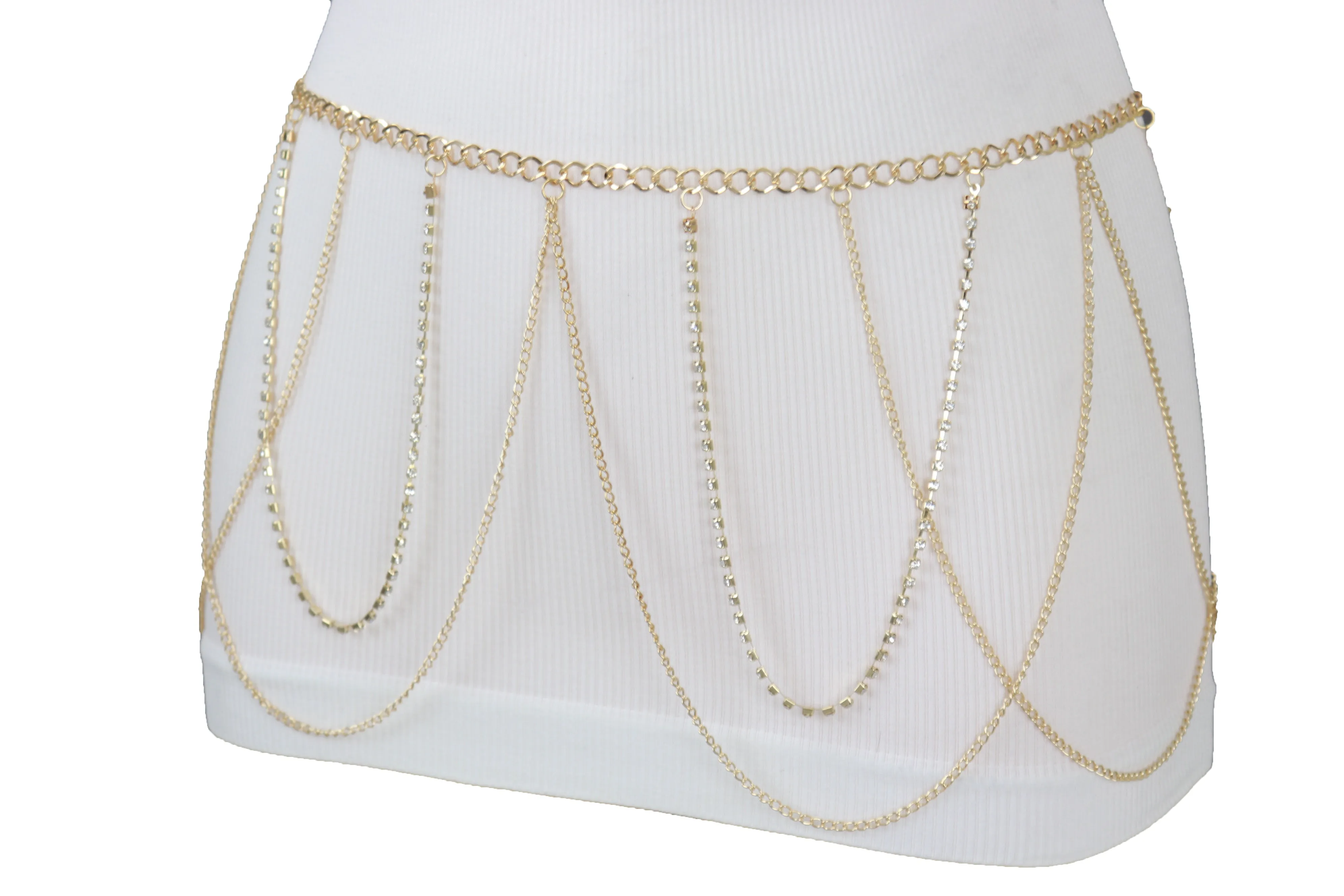 Gold Metal Chain Waves Belt Silver Bling S M