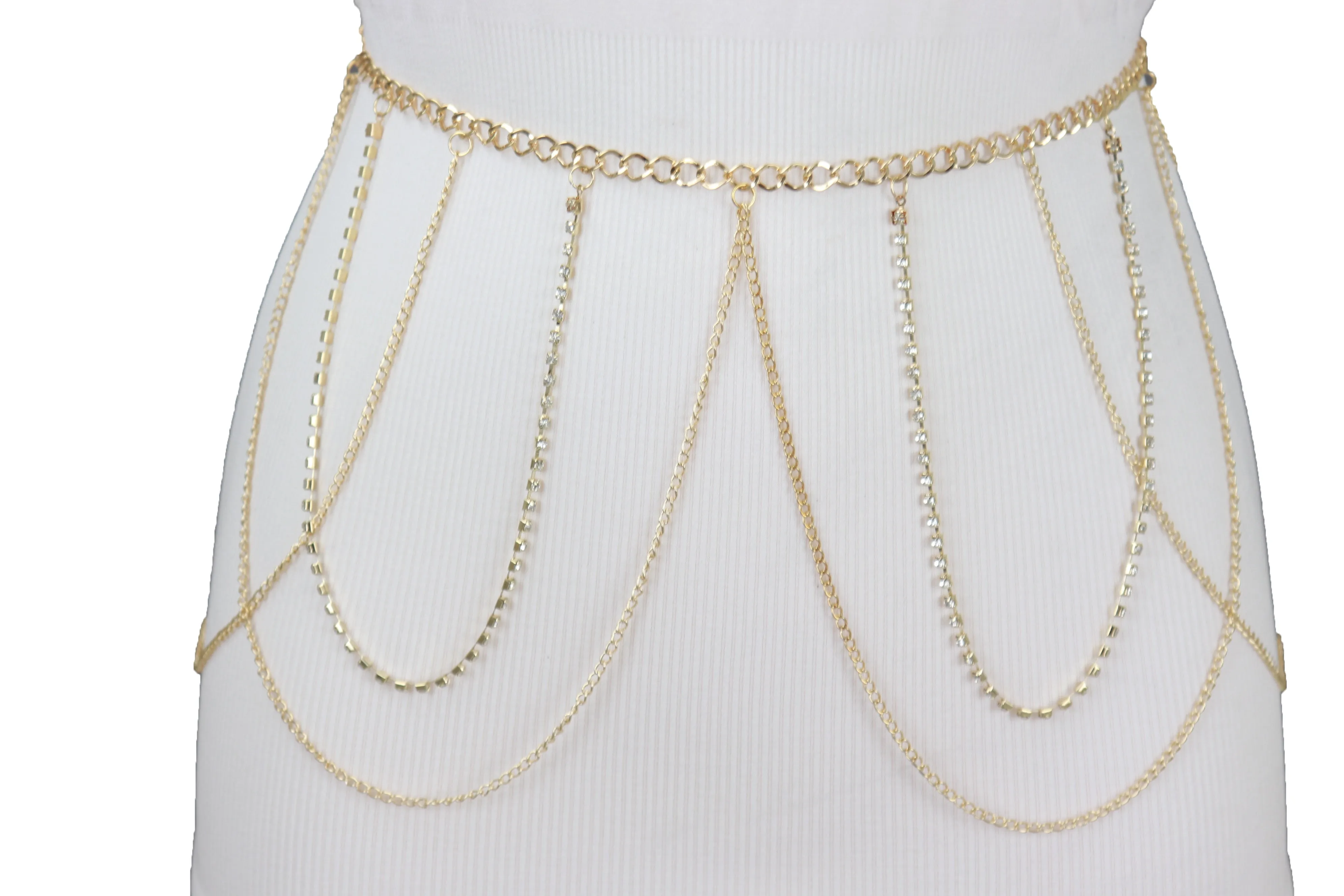 Gold Metal Chain Waves Belt Silver Bling S M