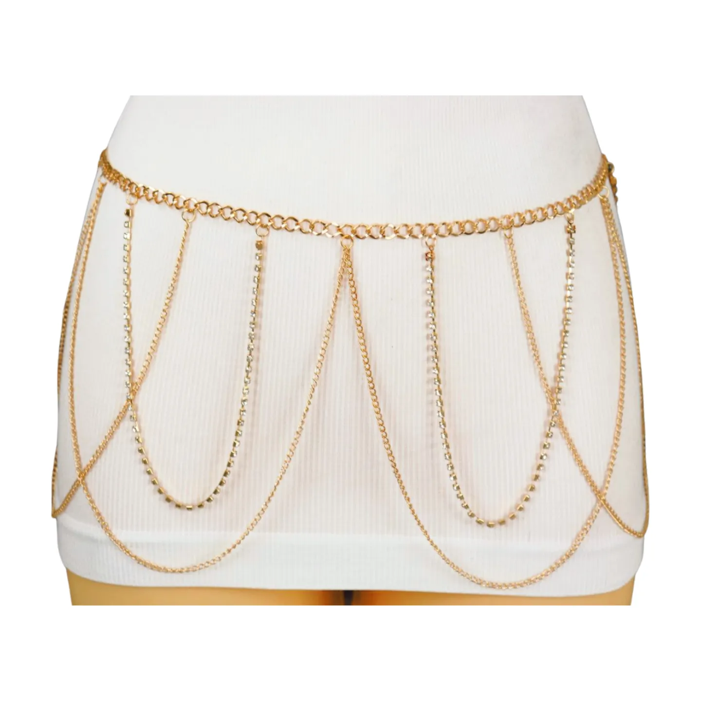 Gold Metal Chain Waves Belt Silver Bling S M