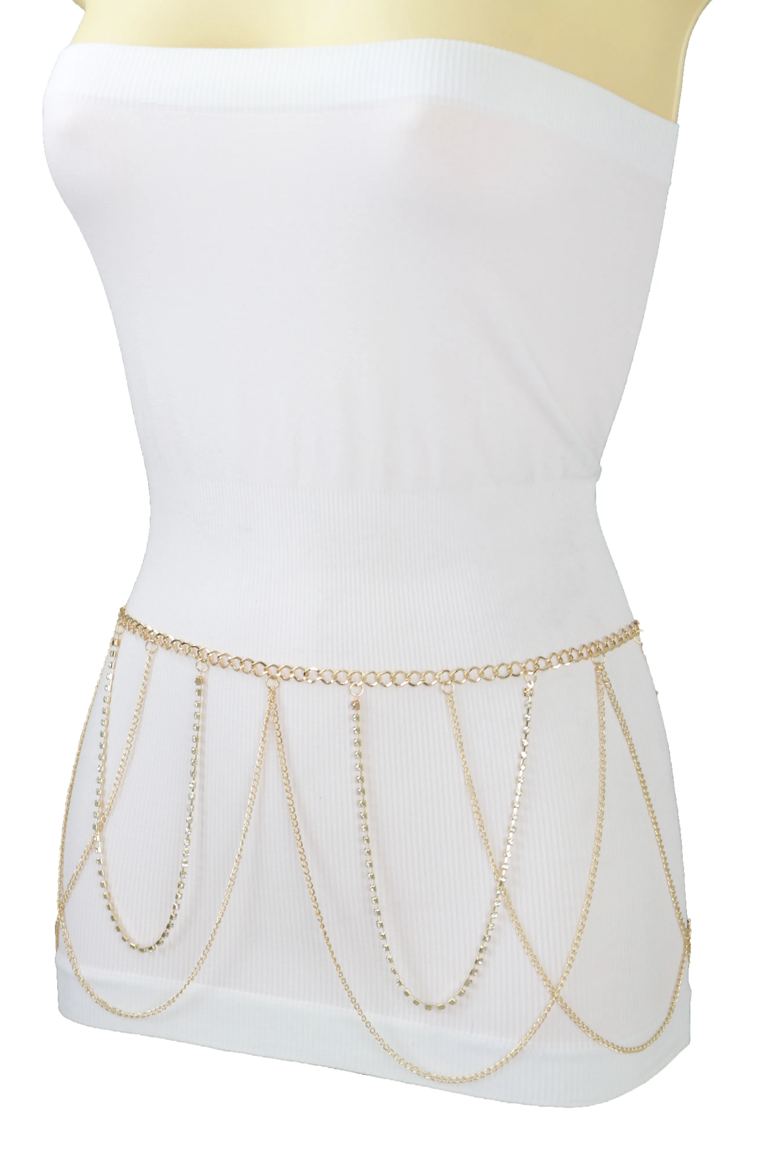 Gold Metal Chain Waves Belt Silver Bling S M