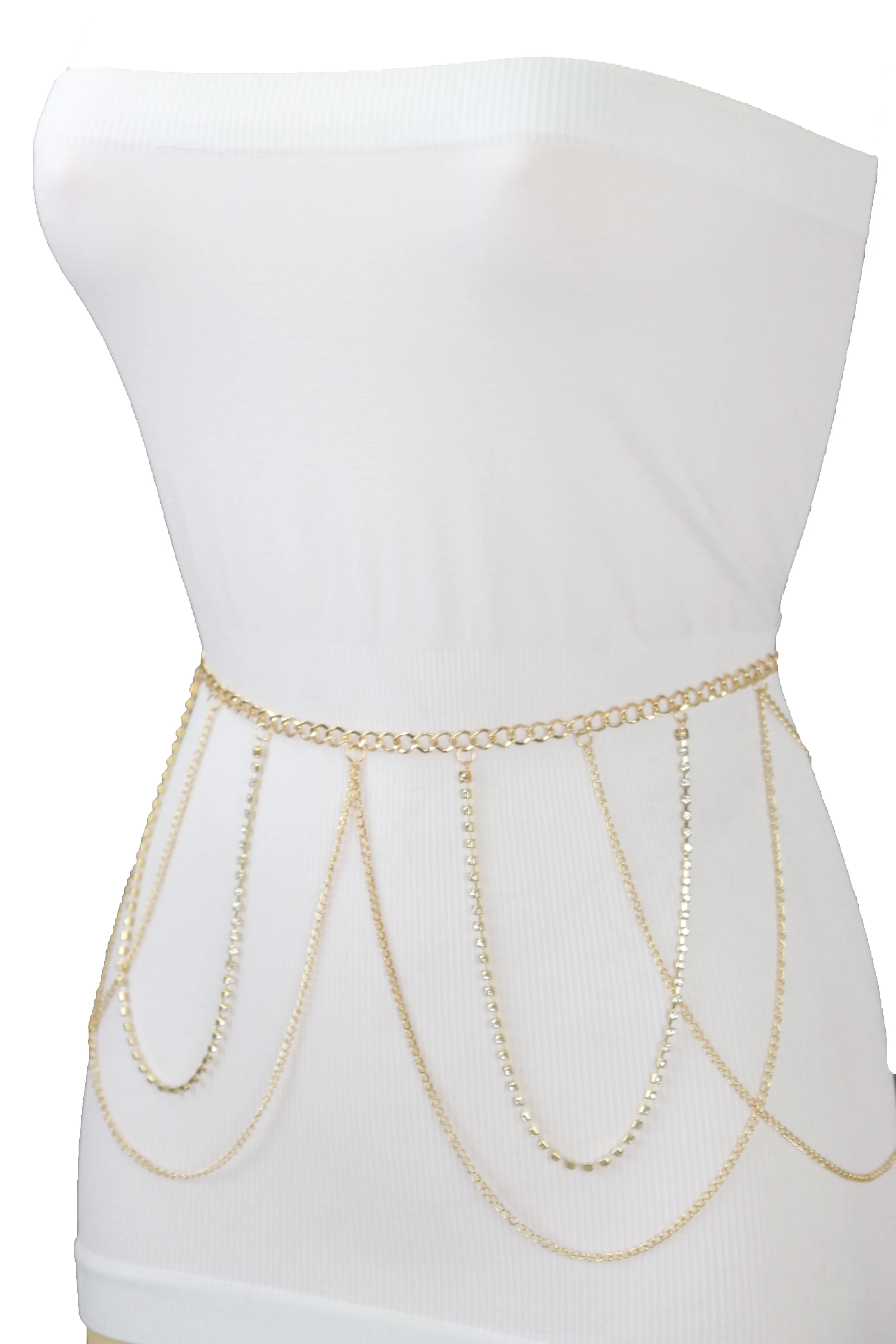 Gold Metal Chain Waves Belt Silver Bling S M